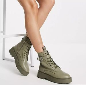 ASOS DESIGN Alix chunky lace-up ankle boots in khaki